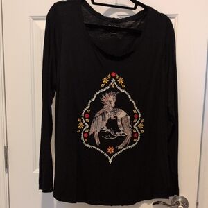 Lucky Brand Black tshirt with Colorful Embroidery